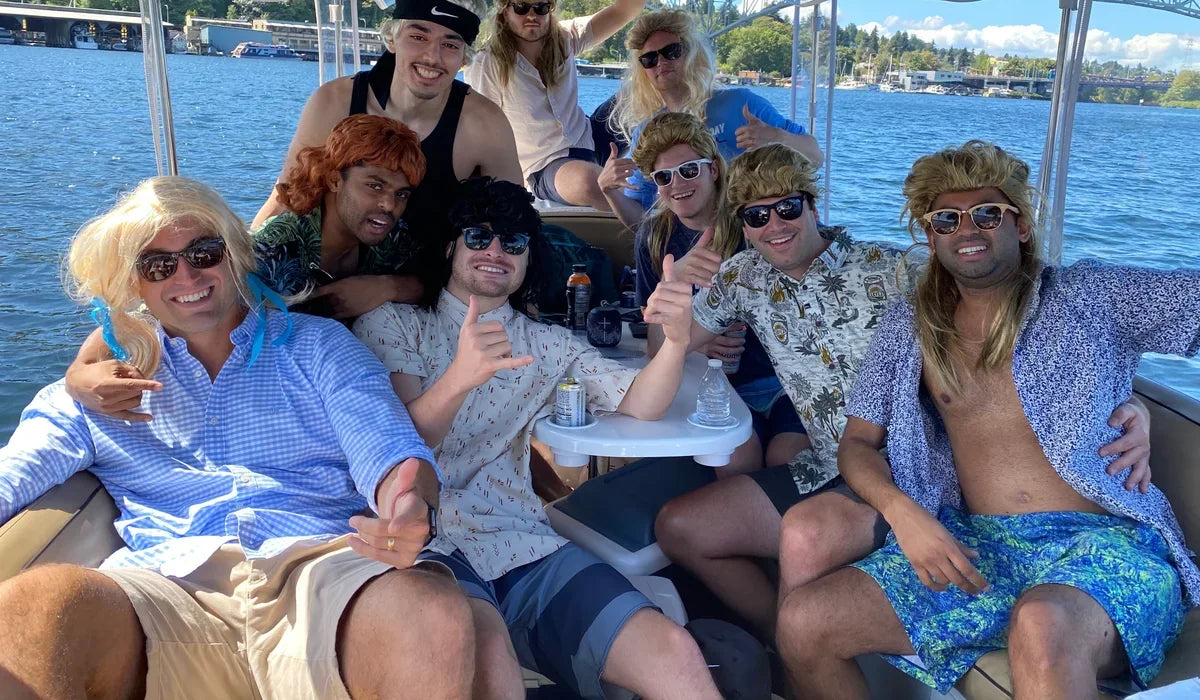 Nine-man pontoon crew in mullets